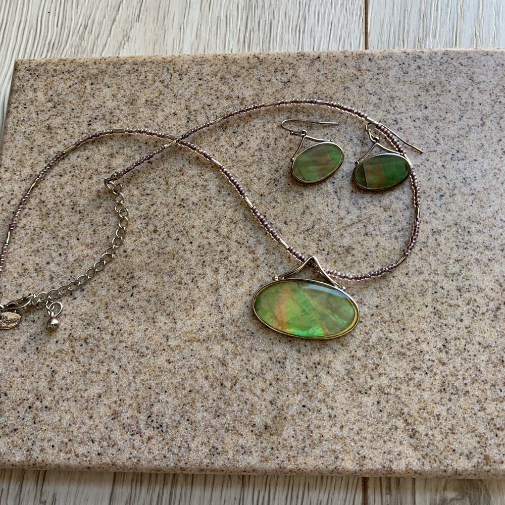 3/$21LIA SOPHIA  ABALONE NECKLACE/EARRING SET